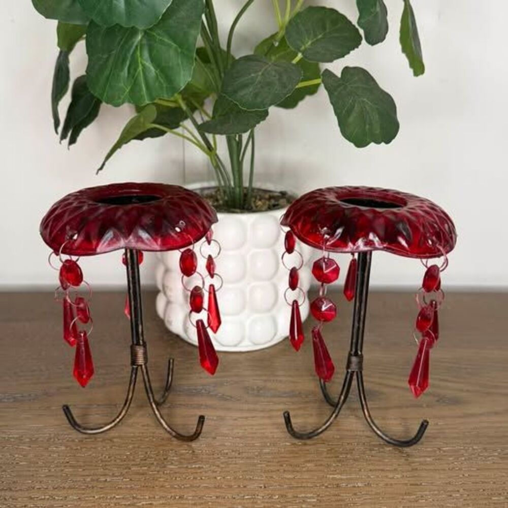 Pair Red Crystal Prism Votive Candle Holders – Gothic Glam Tabletop Décor